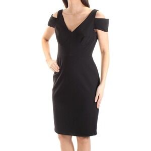 Calvin Klein Black Off Shoulder V Neck Sheath Cocktail Dress Old Money Glam